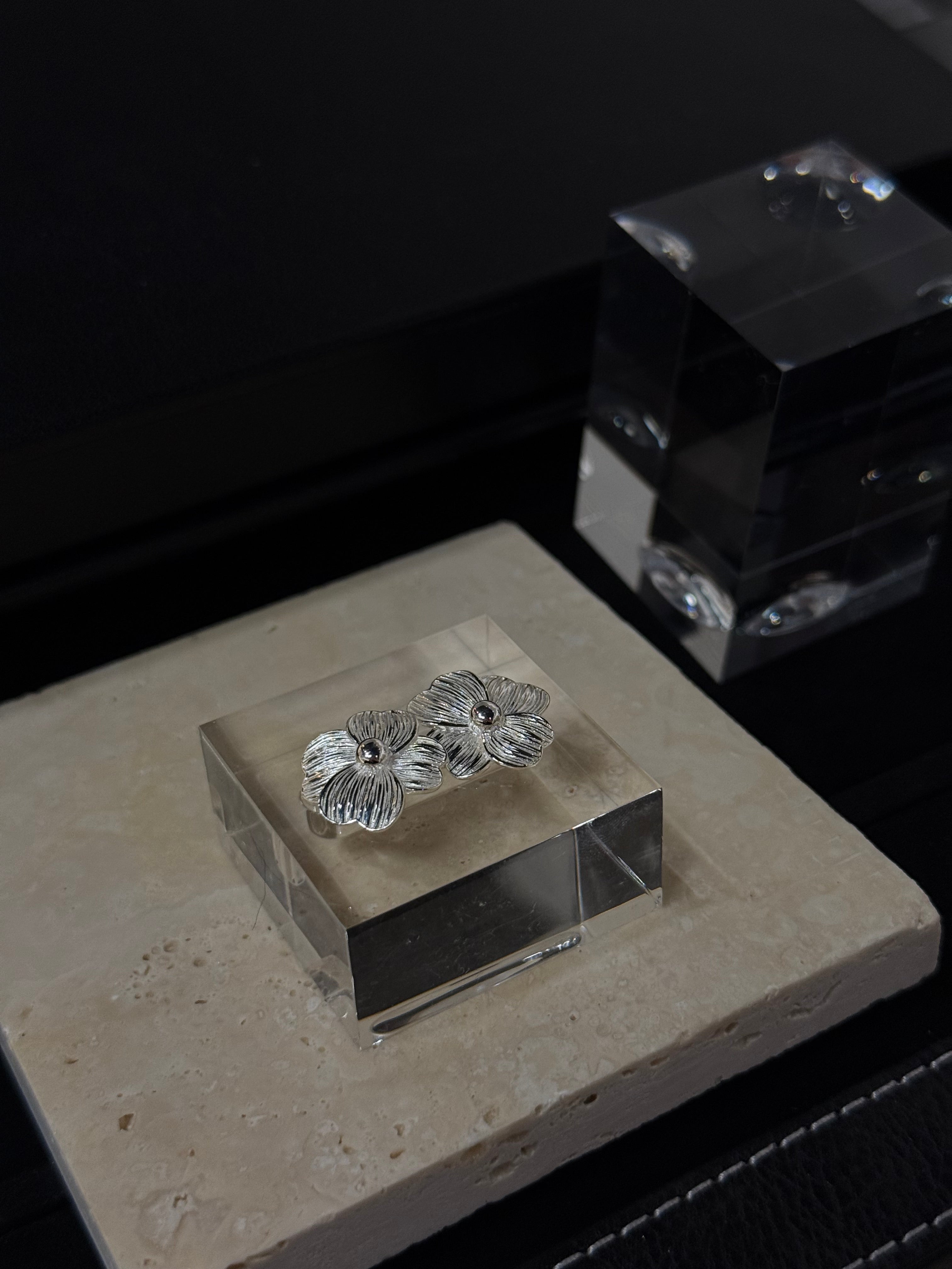 Sculptural Flower Silver Earrings