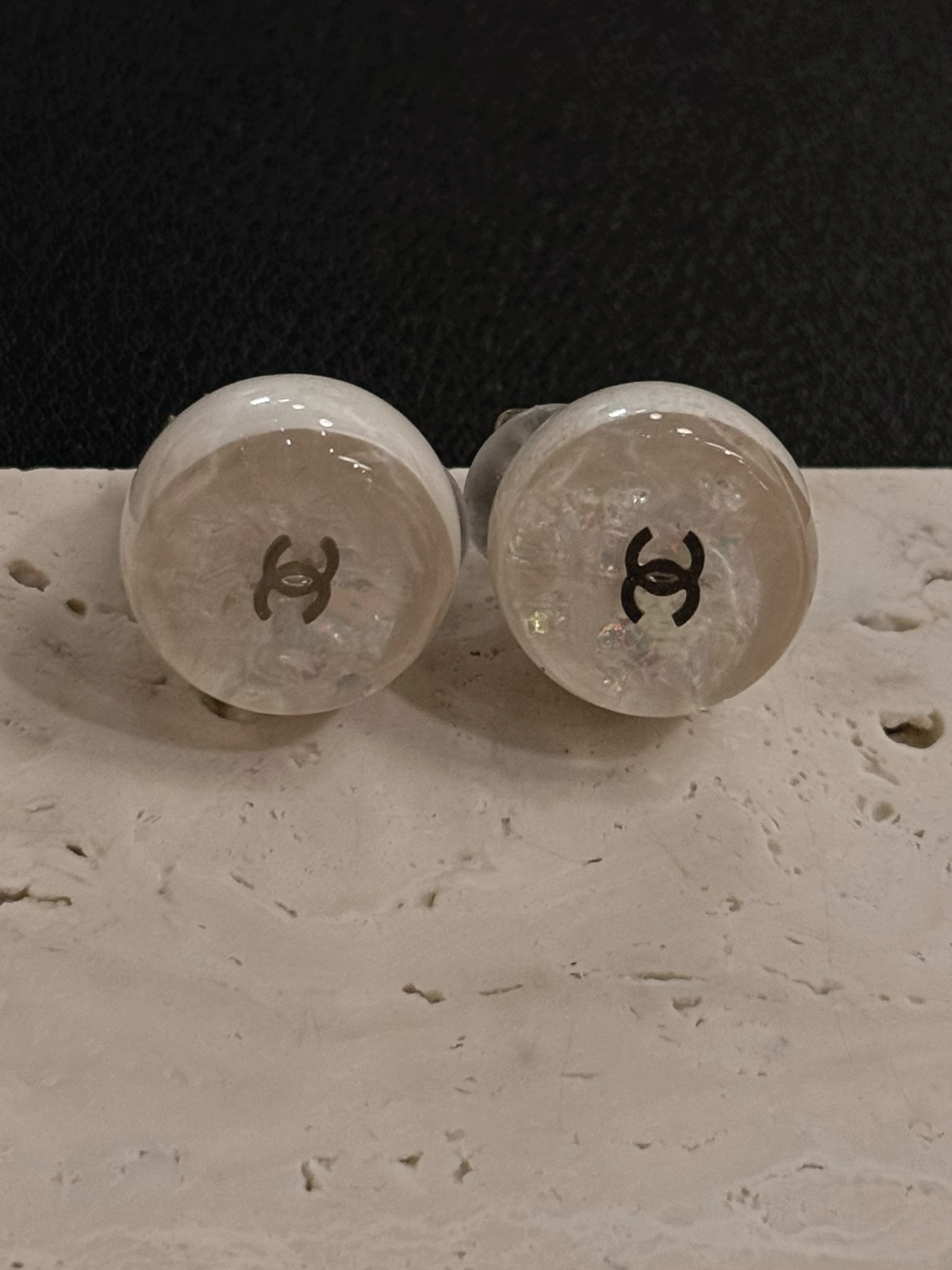 Chanel Vintage Ice Crystal Logo Clip Earrings