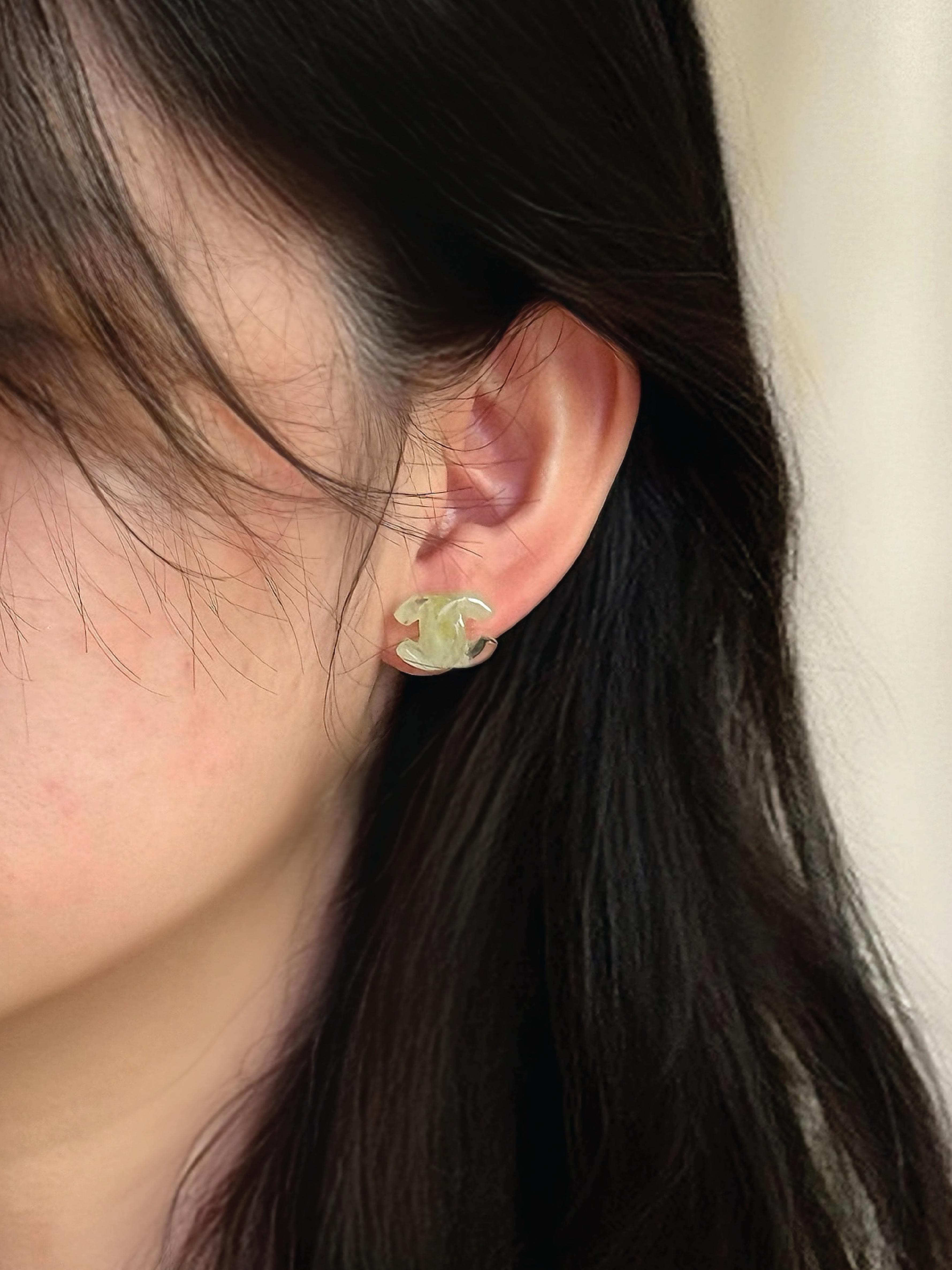 Chanel Vintage Ice CC Light Green Earrings