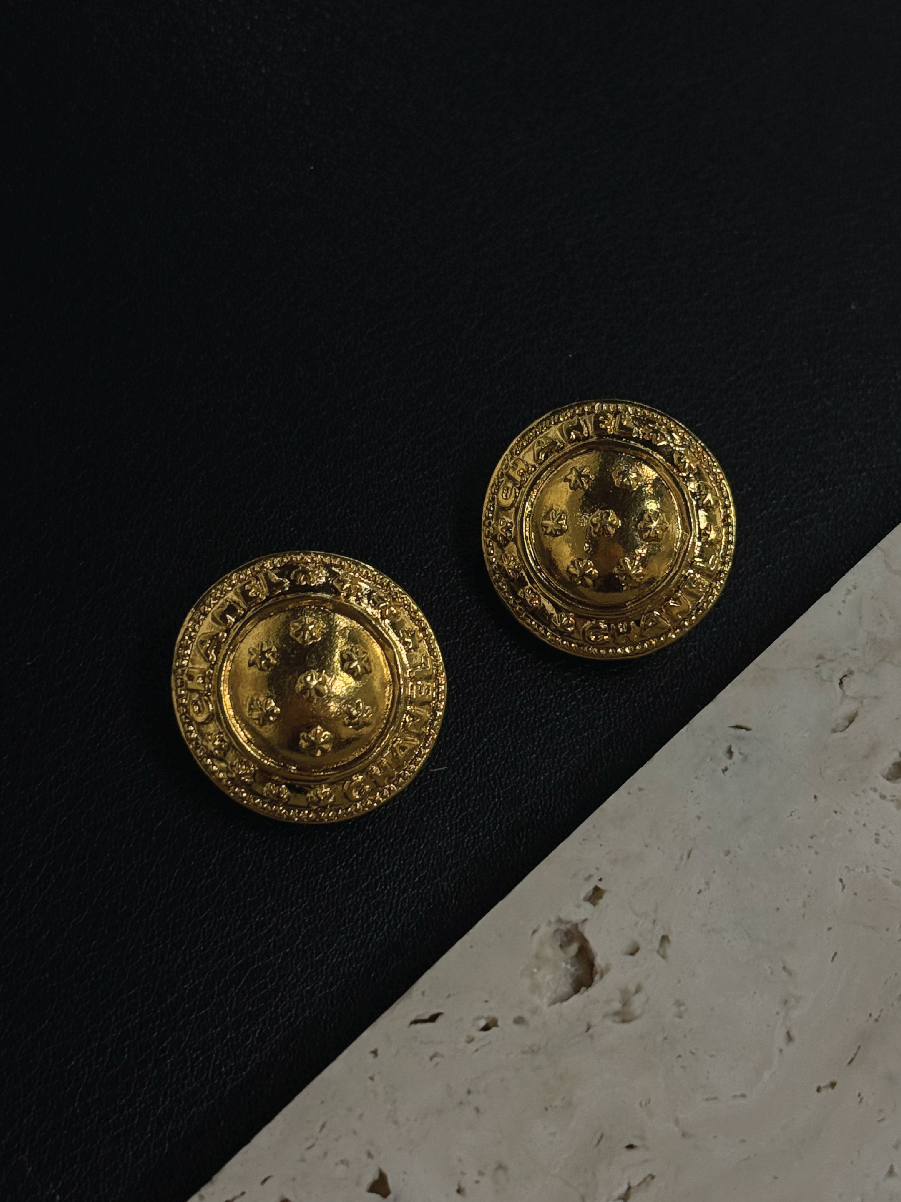Chanel Vintage Gold Medallion Clip Earrings