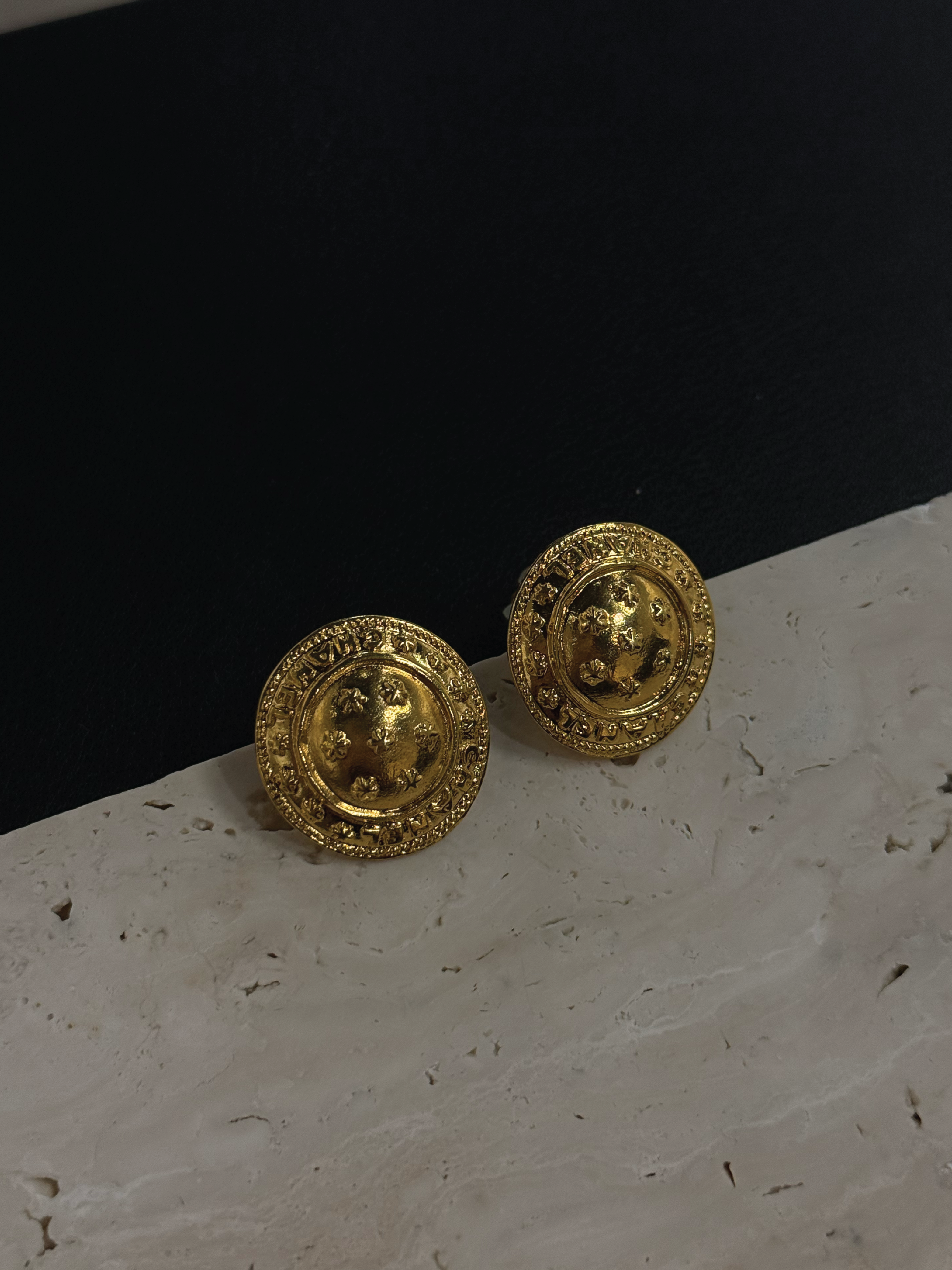 Chanel Vintage Gold Medallion Clip Earrings