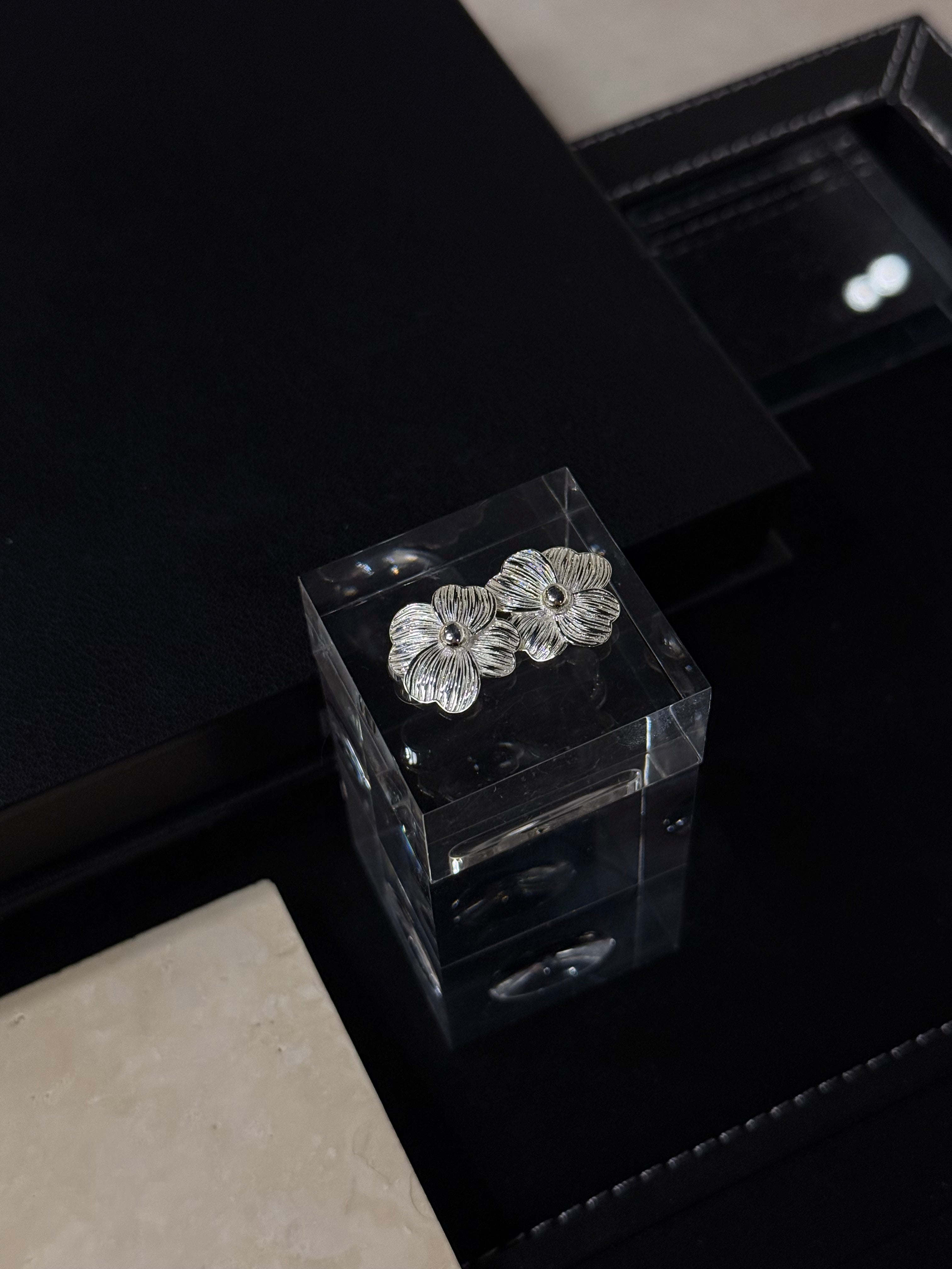 Sculptural Flower Silver Earrings