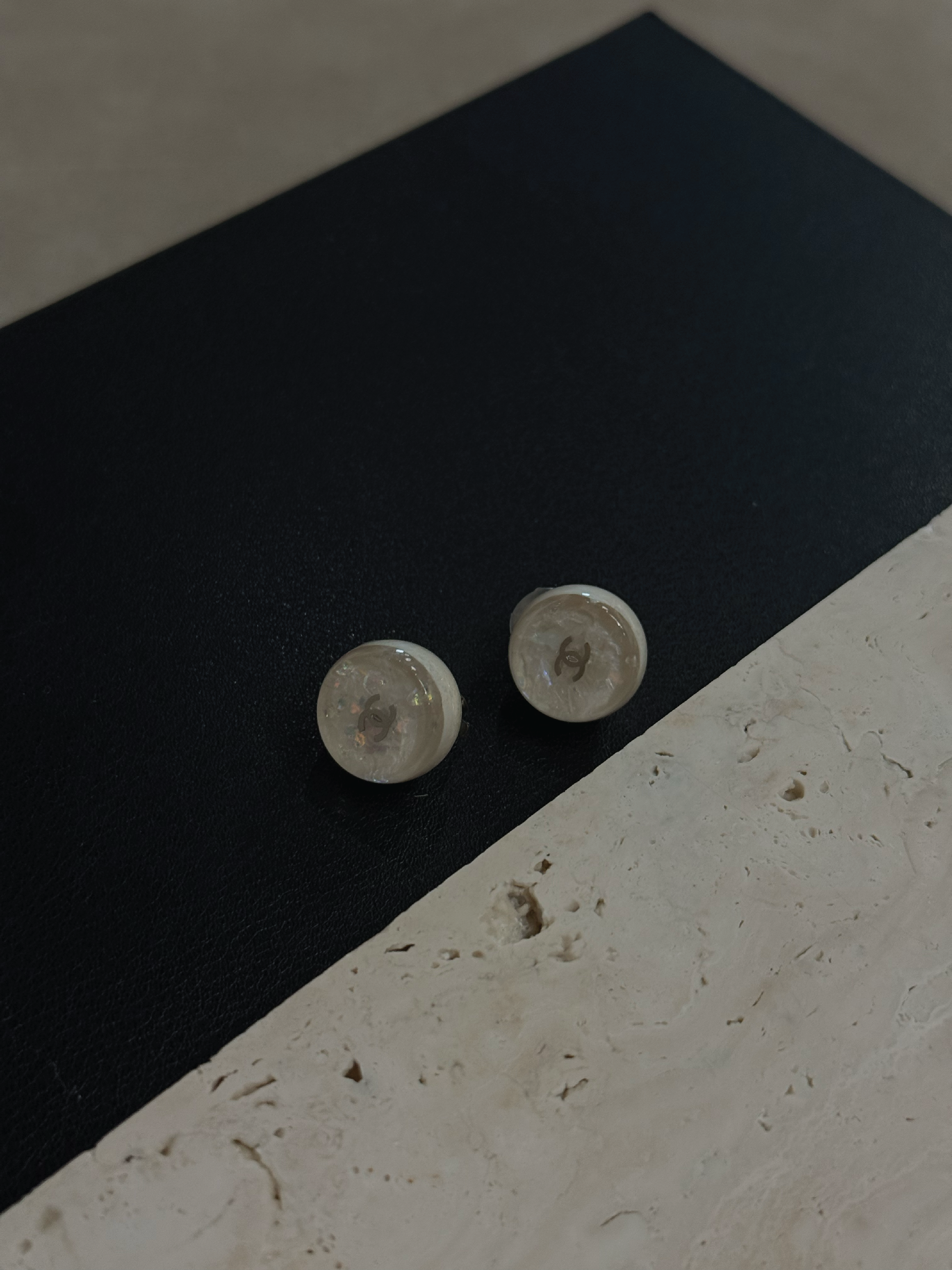 Chanel Vintage Ice Crystal Logo Clip Earrings