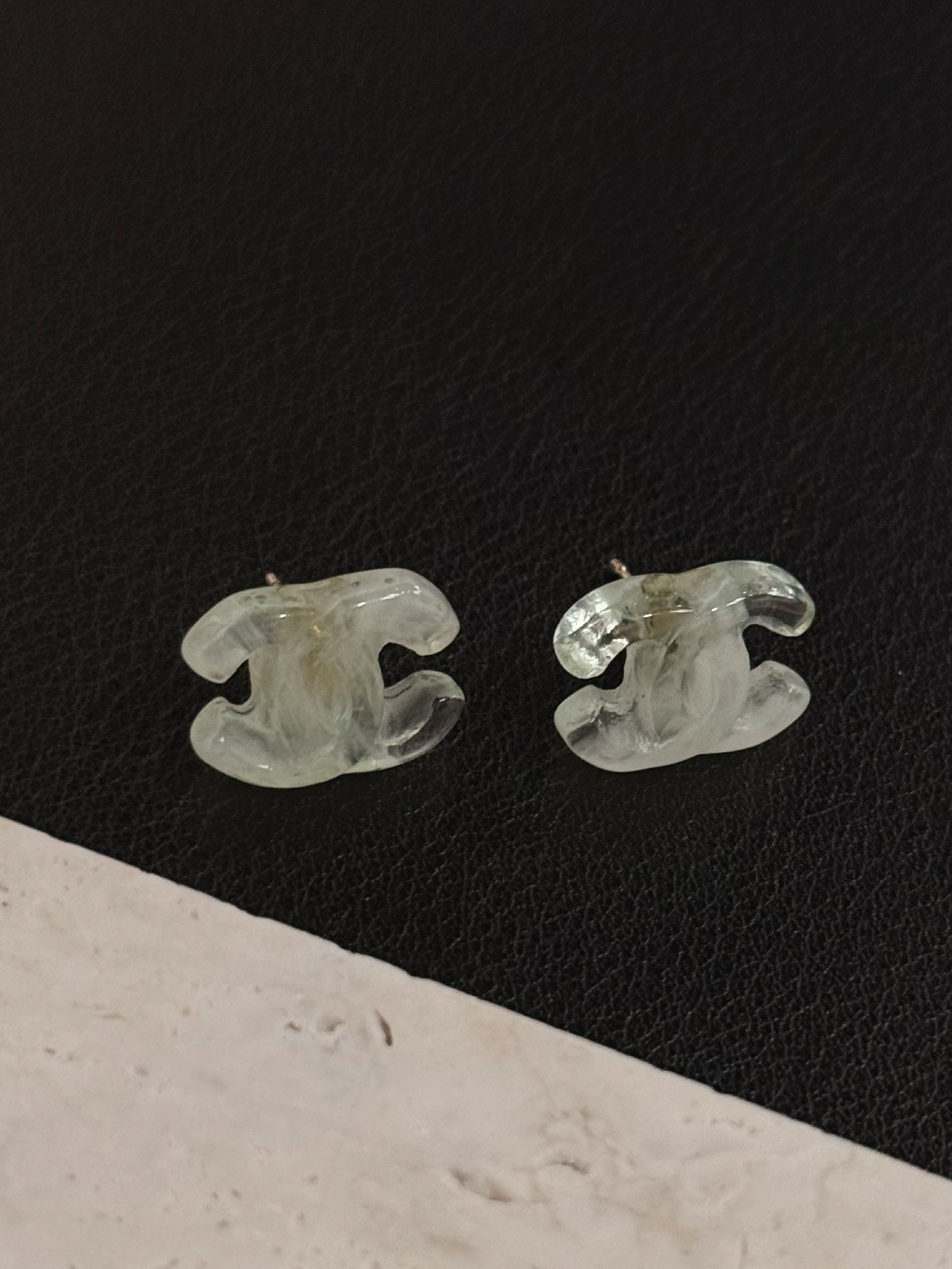Chanel Vintage Ice CC Light Green Earrings