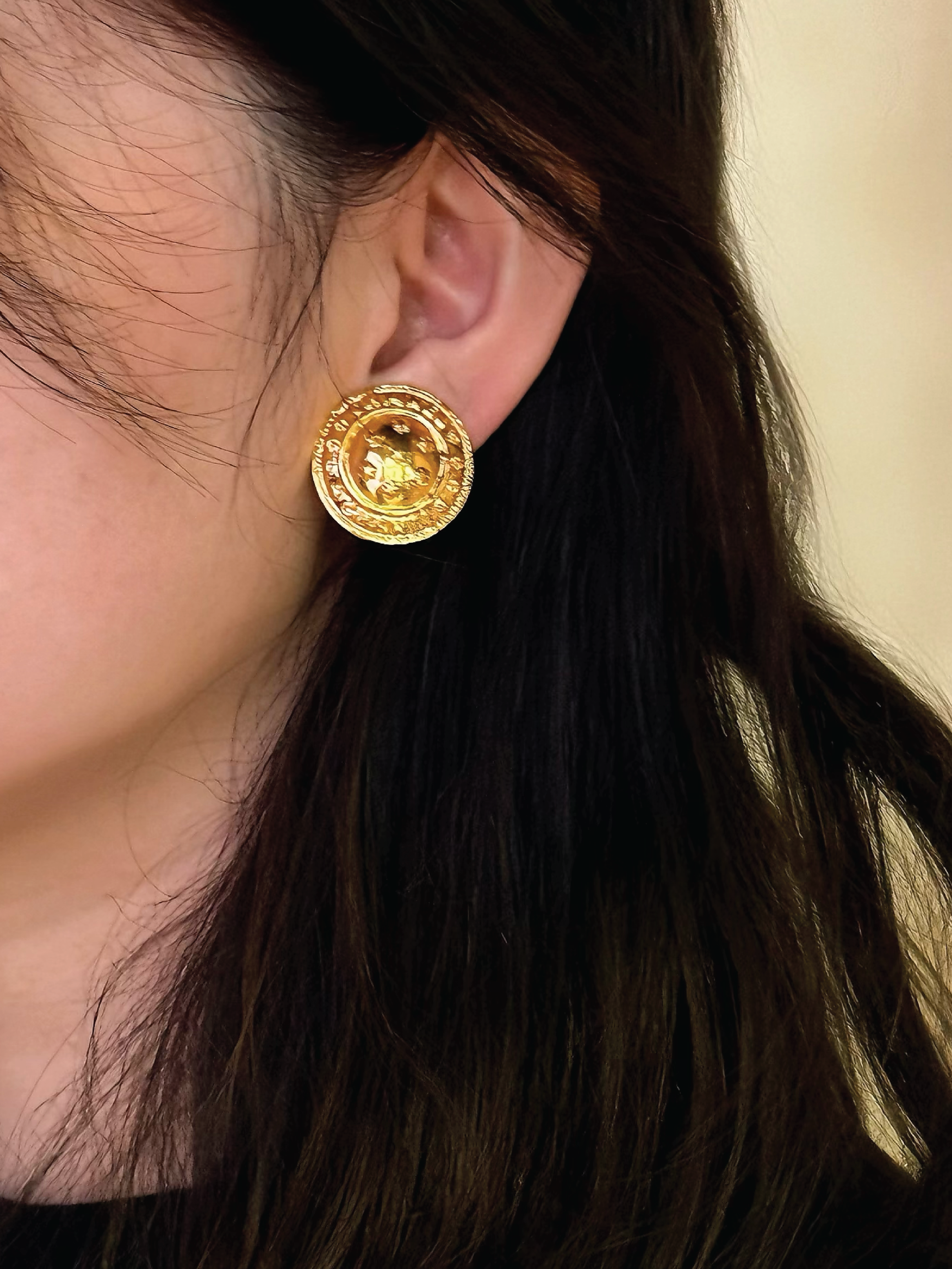 Chanel Vintage Gold Medallion Clip Earrings